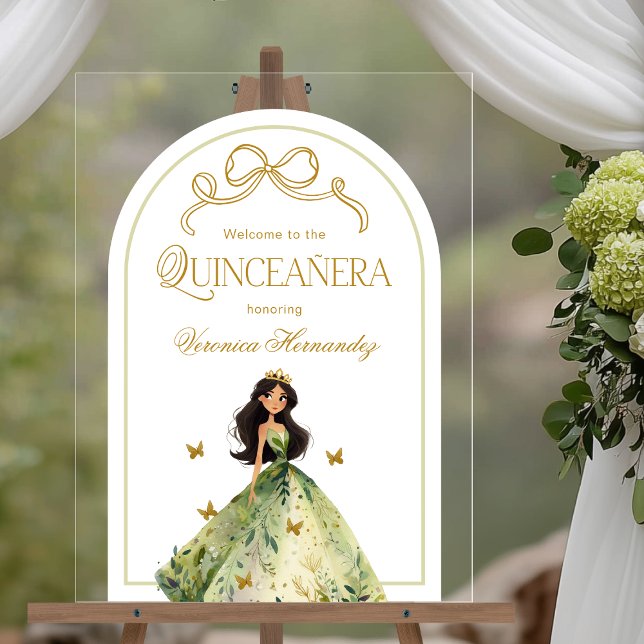 Forêt enchantée Élégante Quinceanera Affiche de bi (Shown on an 18" x 24" acrylic sign
)