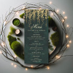 Forêt enchantée Magic Gold Foliage Menu Mariage<br><div class="desc">Un menu mariage classique élégant et moderne, avec une aquarelle fantaisie illustrant le feuillage luxuriant et les vignes superposées numériquement d'or sur vert émeraude, pétillant de lumières féériques et de poussière magique : un thème de forêt enchanté. Une carte à la carte élégante et moderne pour un mariage de conte...</div>
