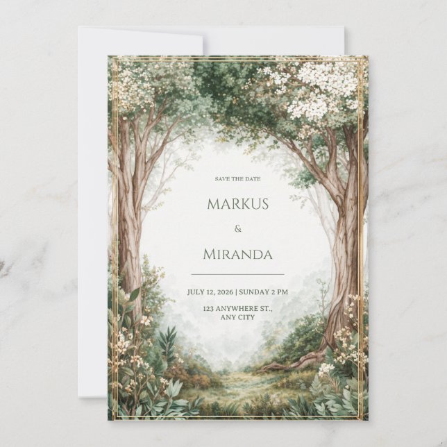 Forêt Enchantée Misty Cadre Doré Mariage (Devant)
