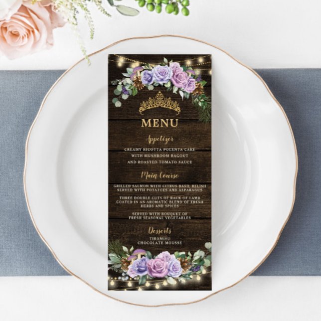 Forêt enchantée violet Floral Quinceanera Menu (Créateur téléchargé)