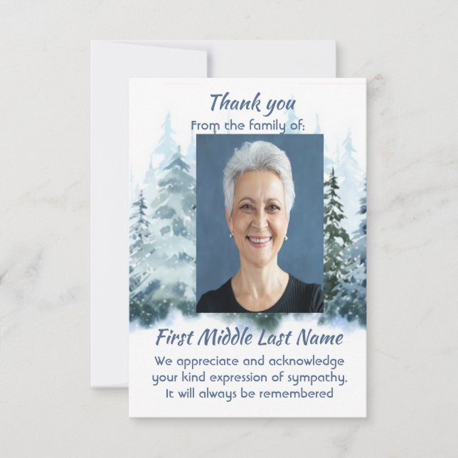 Forêt enneigée Memorial personnalisé Merci (Devant)