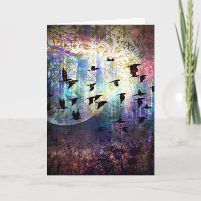 Forêt et carte de voeux mystiques de lune de Raven (Devant)