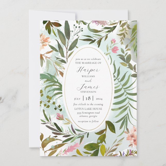 Forêt Florale Rustique Faire-part de mariage de ve (Devant)