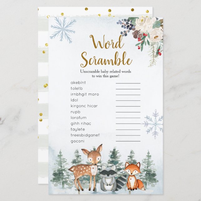 Forêt forestière d'hiver Forêt animale Mot (Devant / Derrière)