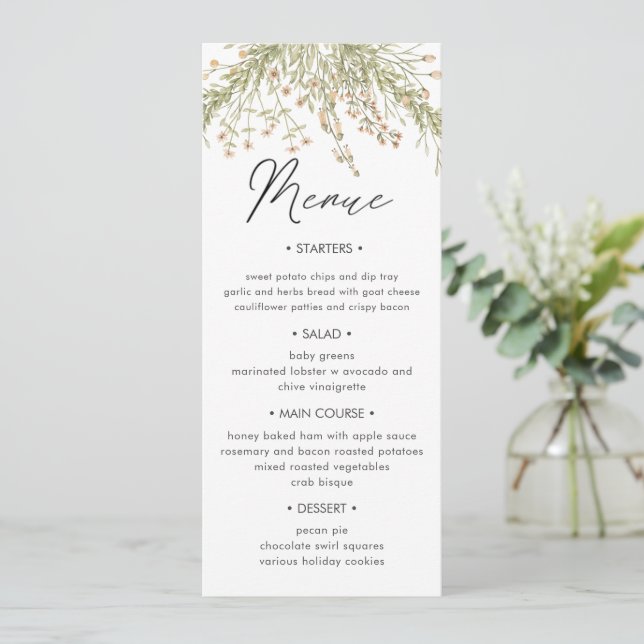 Forêt magique Dîner Mariage Floral Carte Menu (Debout devant)