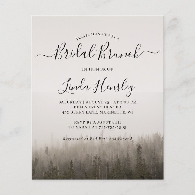 Forêt Misty Paysage Bridal Brunch Invitation (Devant)