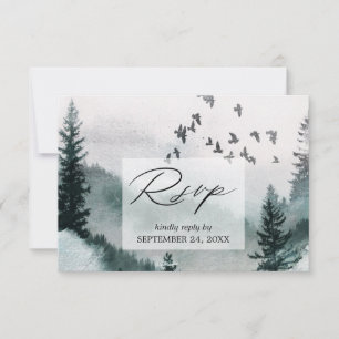 Forêt naturelle et oiseaux avec carte RSVP de repa