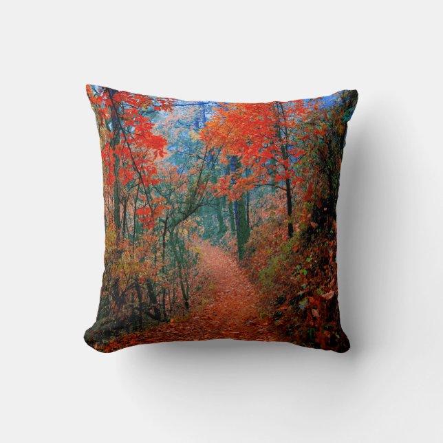 Forêt peinte Coussin aquarelle Flamme d'automne (Recto)