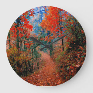 Forêt peinte Flamme d'automne Horloge d'aquarelle