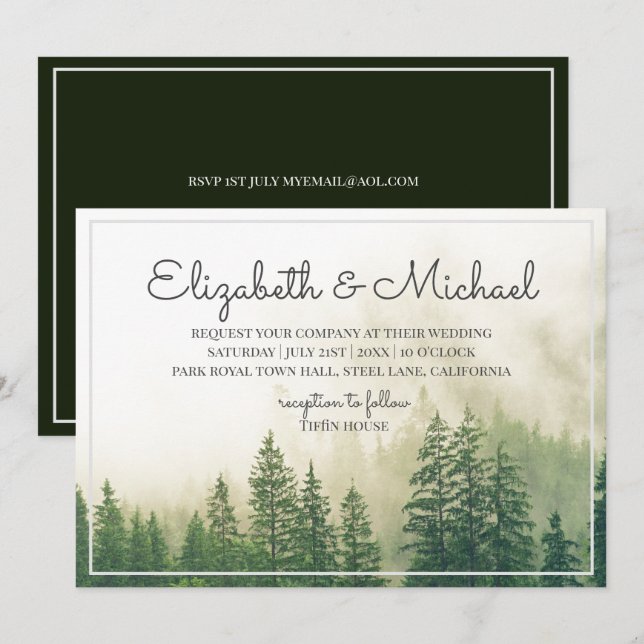 Forêt Pins Arbres Montagnes Mariages Invitations (Devant / Derrière)