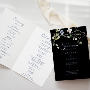 Forêt sauvage Floral plié Black Wedding Programme