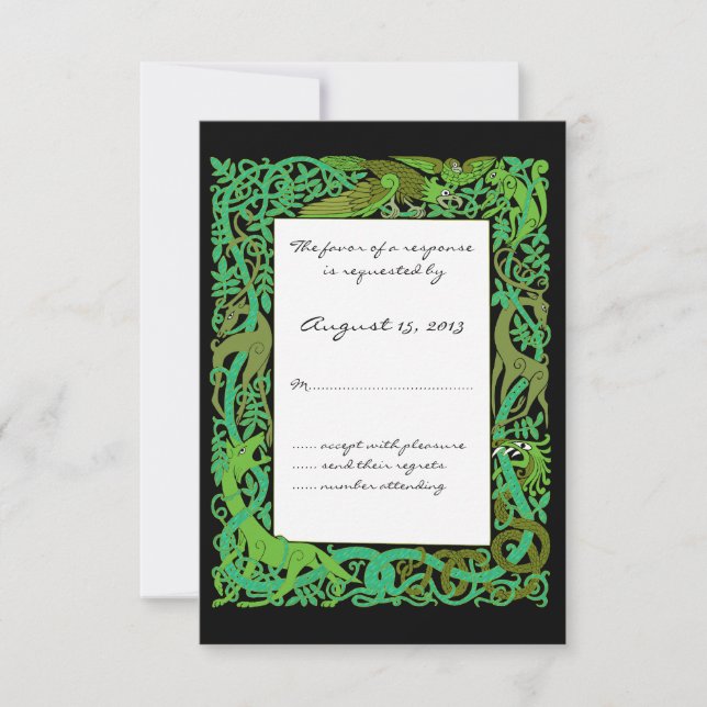 Forêt Verts Animaux celtiques Design Mariage RSVP (Devant)