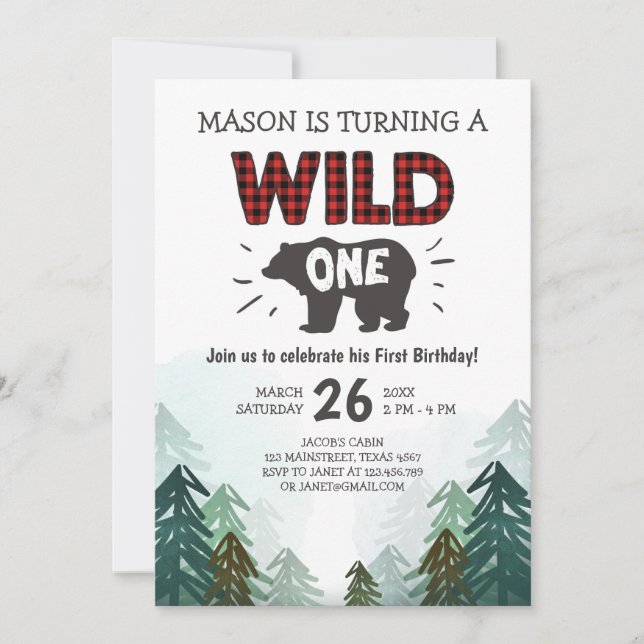 Forêt Wild One Invitation Birthday (Devant)