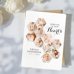 Forever Hearts Memorial Modern 10 Photos Card