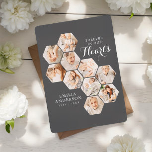 Forever Hearts Memorial Modern 10 Photos Card