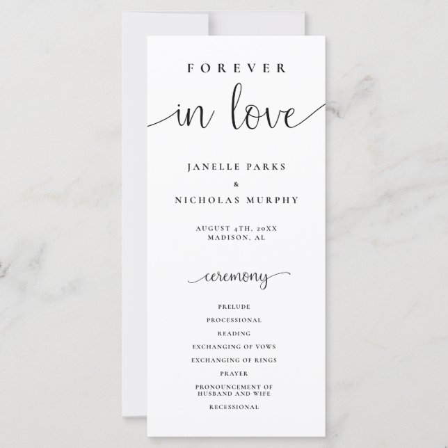 Forever In Love Programme de Mariage Minimaliste (Devant)