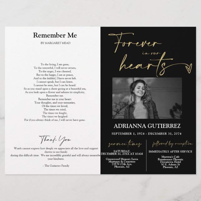 Forever in Our Hearts Memorial Photo Program (Devant)