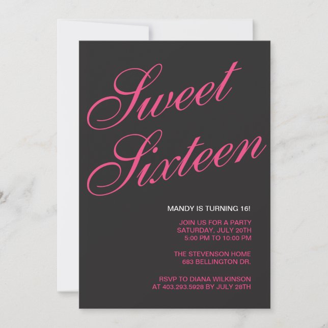 Formal Black Sweet 16 Invitations (Devant)
