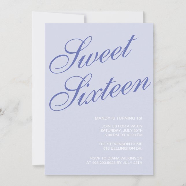 Formal Blue Sweet 16 Invitations (Devant)