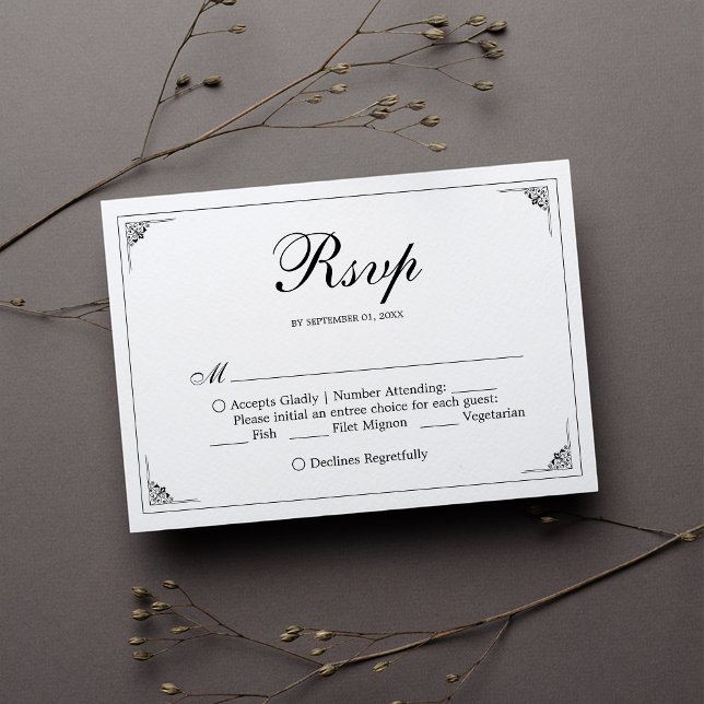 Formal Elegant Noir et Blanc Mariage Carte RSVP (Créateur téléchargé)