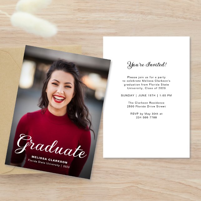 Formal Elegant Script Photo Graduation Invitation (Créateur téléchargé)