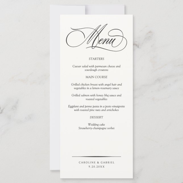 Formal Elegant Script Wedding Menu (Devant)