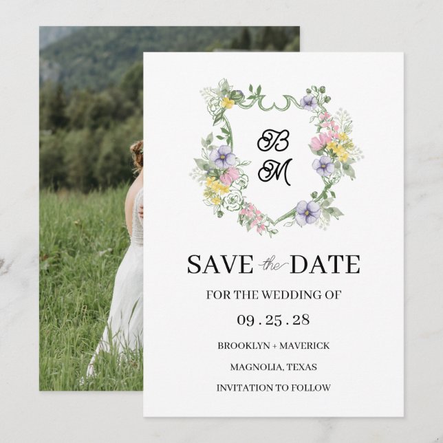 Formal Floral Monogram Crest Wedding (Devant / Derrière)