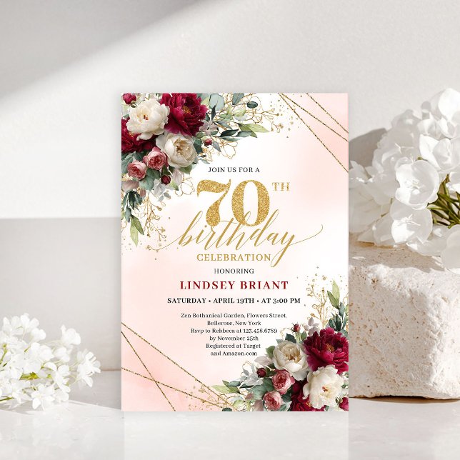 Formal Gold Floral Seventieth Birthday Invitation (Formal Gold Floral Seventieth Birthday Invitation)