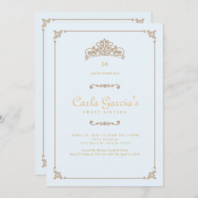 Formal, Gold Sweet 16 Invitations (Devant / Derrière)