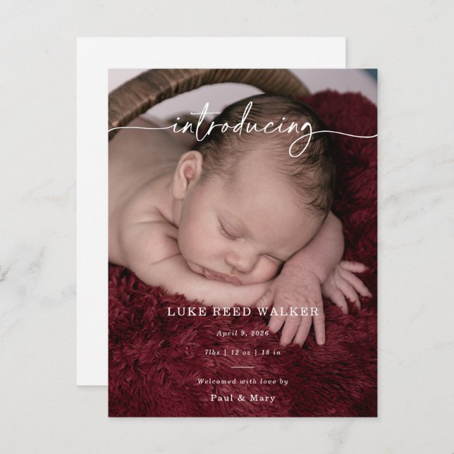 Formal Introducing Photo Baby Announcement Card (Devant / Derrière)