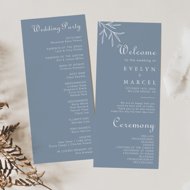 Formal Minimal Dusty Blue Wedding Programme (Créateur téléchargé)