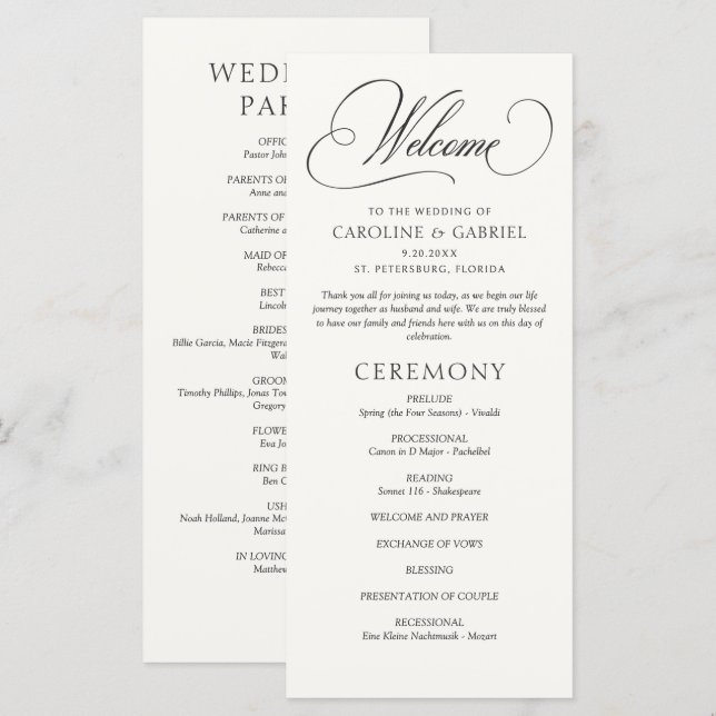 Formal Script Calligraphy Wedding Program (Devant / Derrière)