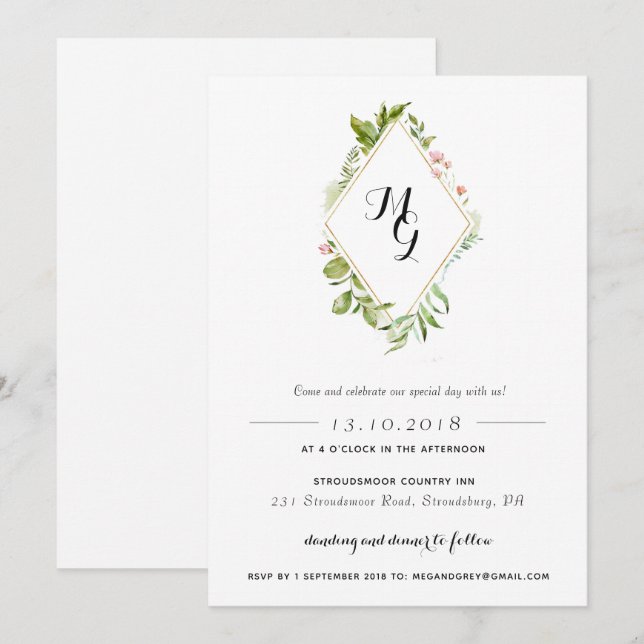 Forme de diamant Aquarelle Crête verte Invitation (Devant / Derrière)