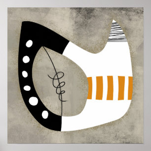 Forme libre - Orange noir et blanc Poster Mur Art