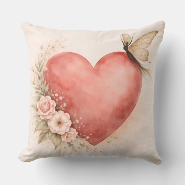 Forme Papillon Poétique - Coussin Cœur Carré (Recto)