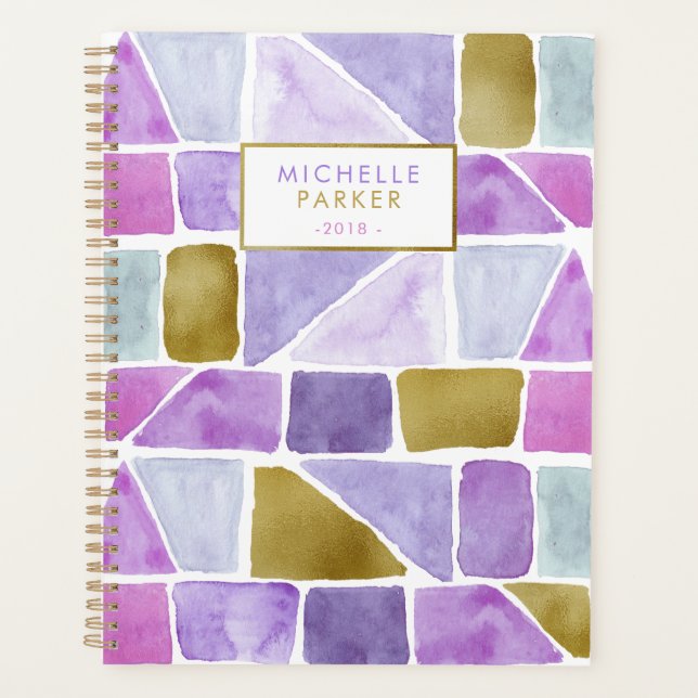 Formes d'aquarelle géométrique violet et rose (Devant)