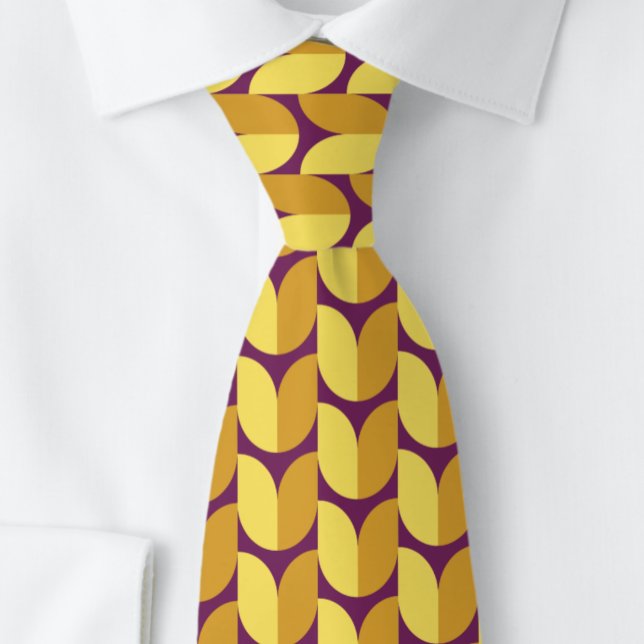 Formes Rétro en Orange & Violet. Cravate pour Homm (Close up)