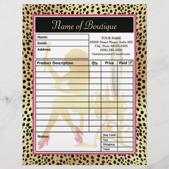 Formulaire de commande de la boutique de beauté à  (Devant)
