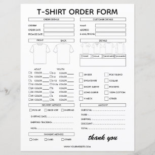 Formulaire de commande de T-Shirt moderne pour pet