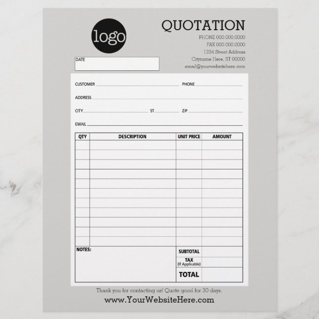 Formulaire - Devis ou facture d'entreprise (Devant)