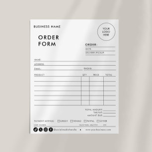 Formulaire d'ordre d'affaires simple et simple mod