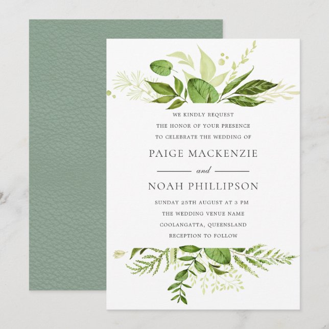 Forrest Greenery Elégant Mariage Invitation (Devant / Derrière)