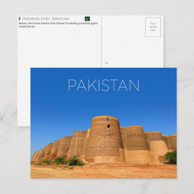 Fort Derawar, carte postale de voyage au Pakistan (Devant / Derrière)