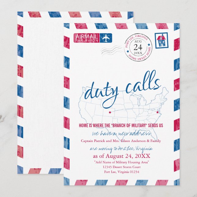 Fort Lee Virginia Military Moving Faire-part (Devant / Derrière)