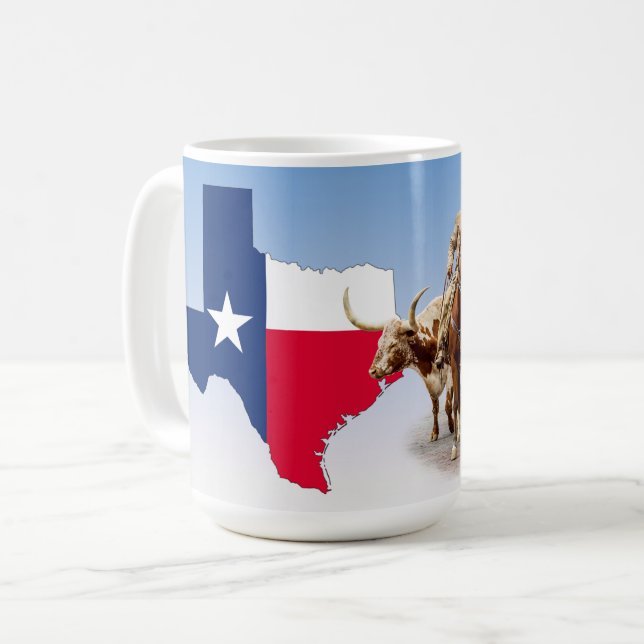 Fort Worth Cattle, Texas Outline, Mug (Devant gauche)