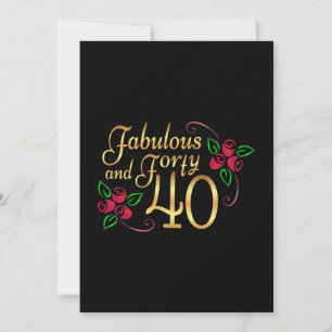 Forty Fabty Gold Black Red Roses Carte d'anniversa