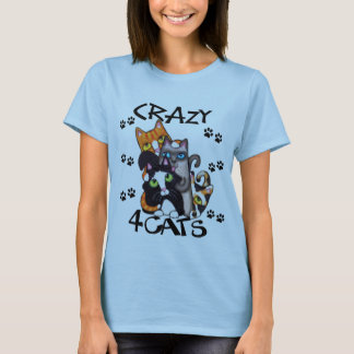 Fou pour le T-shirt de dames de chats