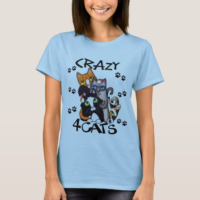 Fou pour le T-shirt de dames de chats (Devant)