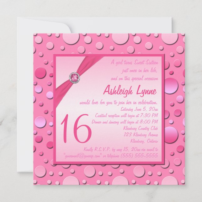 Fou pour Pink Polka Dot Sweet sixteen Invitation (Devant)
