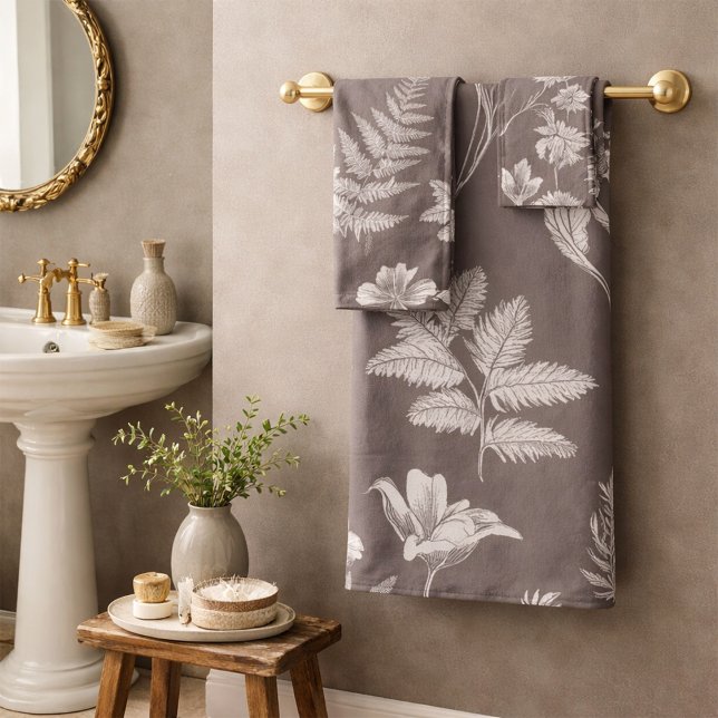 Fougères Taupe Fleurs Motif Botanique (Créateur téléchargé)